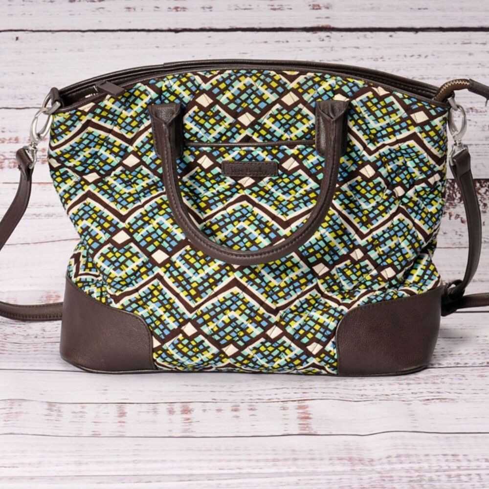 Vera Bradley Fabric / Leather Large Tote Bag in Rainforest